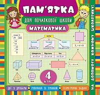 Книга "Пам'ятка для початкової школи.Математика. 4 клас" 21*20см, Україна, ТМ УЛА