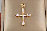 Крестик Xuping Jewelry с камнями и крупными миндалевидными фианитами 2,5 см золотистый