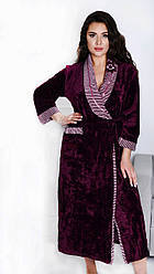 Бавовняний велюровий жіночий халат на запах з поясом домашній теплий халат Розмір 54 (3XL)