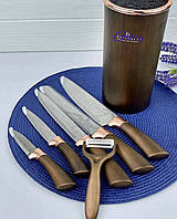 Набор кухонных ножей в подставке 7 предметов Edenberg EB-51111 Набор кухонных ножей в блоке Коричневый