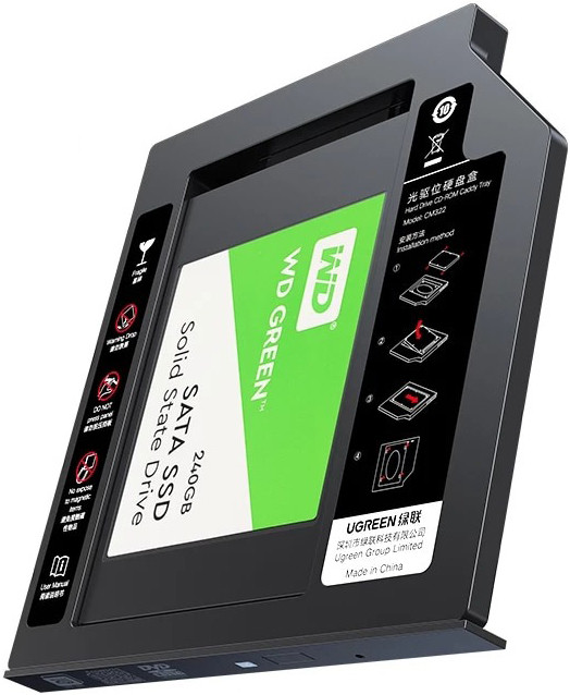 Карман-адаптер Ugreen CM322 9.5мм для подключения 2.5" HDD/SSD SATA 3.0 в ноутбук 70657 - фото 1 - id-p1610721993