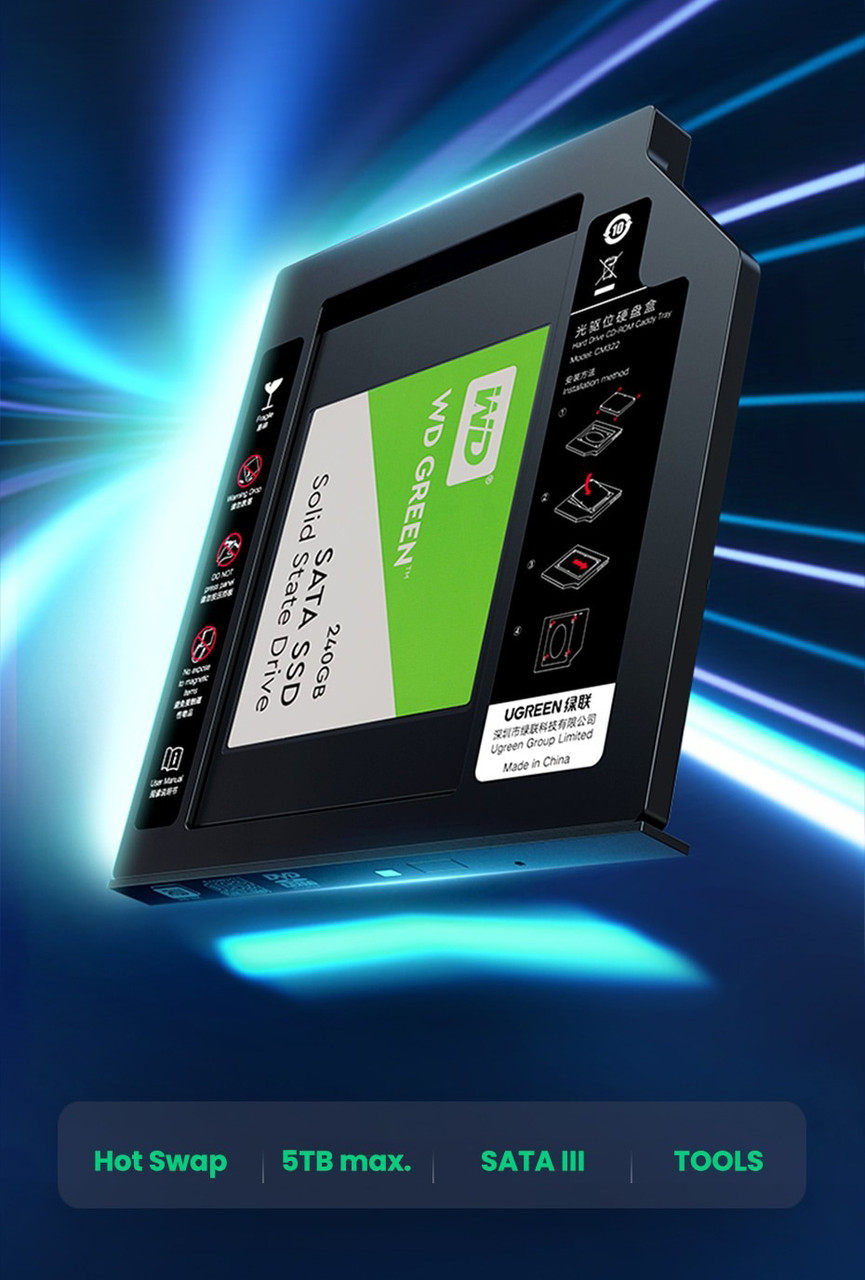 Карман-адаптер Ugreen CM322 9.5мм для подключения 2.5" HDD/SSD SATA 3.0 в ноутбук 70657 - фото 6 - id-p1610721993