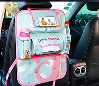 Детский органайзер на спинку сиденья автомобиля на 6 карманов сине-розовый Слон карман органайзер в авто