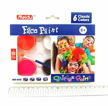 Фарби для обличчя 6 кольорів + пензель