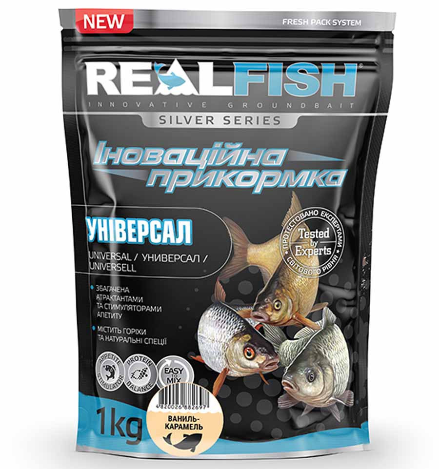 Прикорм для риболовлі REAL FISH Універсал ВАНІЛЬ-КАРАМЕЛЬ, 1 кг
