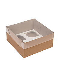 Коробка 160х160х80 (на 4 капкейка) з прозорою кришкою, крафт