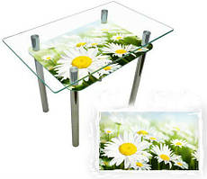 Скляний кухонний стіл із друком "Ромашка"