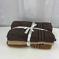 Набор махровых банных полотенец Gulcan Турция 6321 коричневый 3 шт 70х140 см