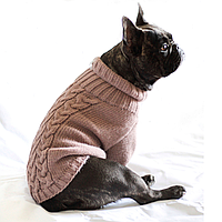 Теплый вязаный шерстяной свитер под горло для собак с узором косичка унисекс Какао