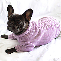 Теплый вязаный шерстяной свитер под горло для собак с узором косичка унисекс Лаванда