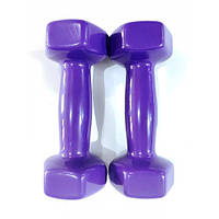 Женские цветные гантели цельные для фитнеса виниловые 2 по 1 кг фиолетовые