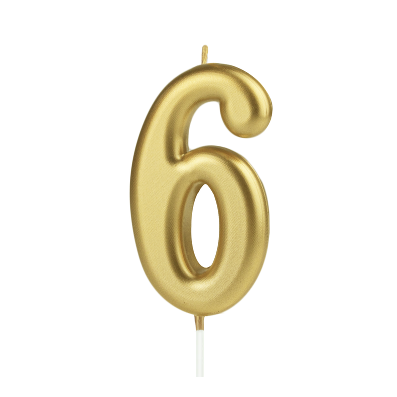 Свічка цифра 6 у торт лита 14см | Золото