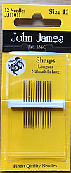 JJ11011 Sharps№11 Набір коротких голок для шиття №11 (12штук).John James.