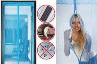 Антимоскитная сетка шторка магнитная на дверь 110х210 сантиметров синяя