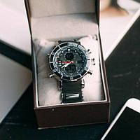 Мужские спортивные часы для военных Weide Kasta Black 1239 с будильником, секундомером, двойным циферблатом