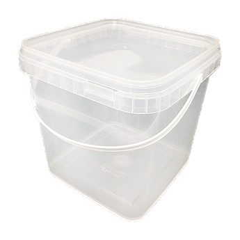 Відерце прозоре квадратне для їжі з ручкою 1 л з пломбою 360 шт/уп