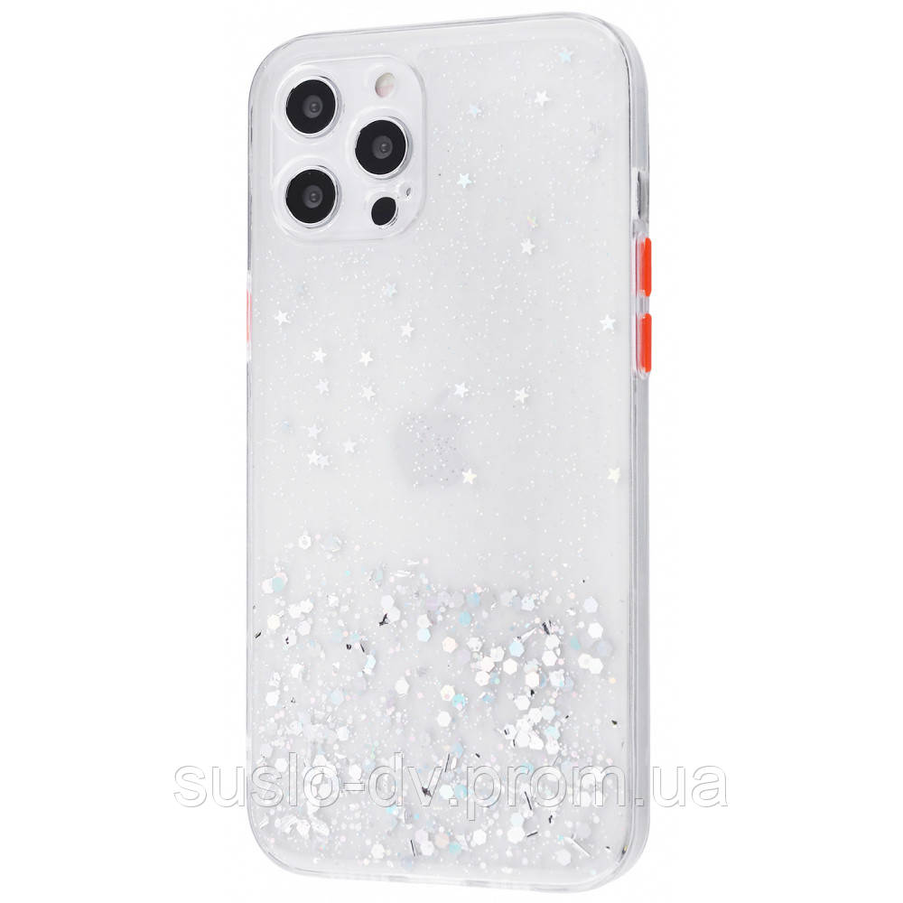Чехол для Apple Iphone 12 Pro Max белый с блестками