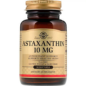 Астаксантин, Astaxanthin, Solgar, 10 мг, 30 желатиновых капсул