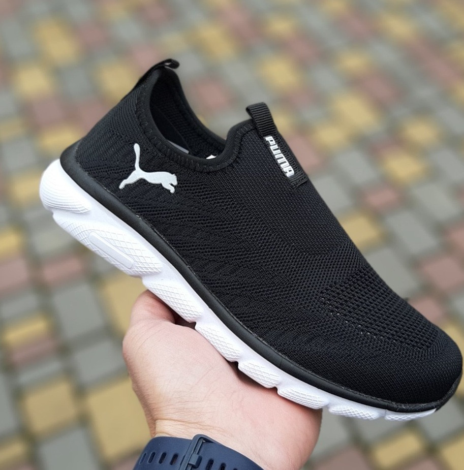 Жіночі кросівки Puma літні тапки в сітку весна-літо легкі чорні з білим. Живе фото, фото 1