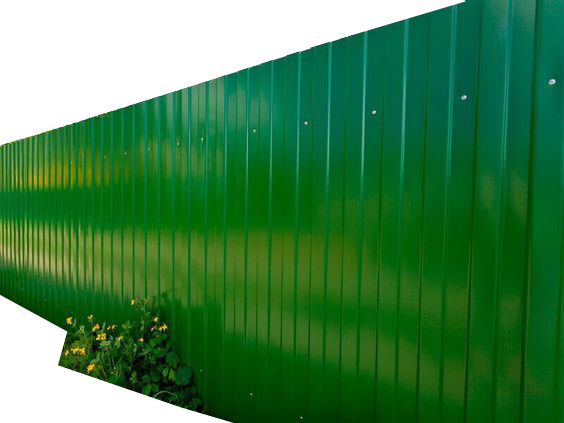 Металлические ворота с калиткой и забором из профнастила - фото 1 - id-p1612358426