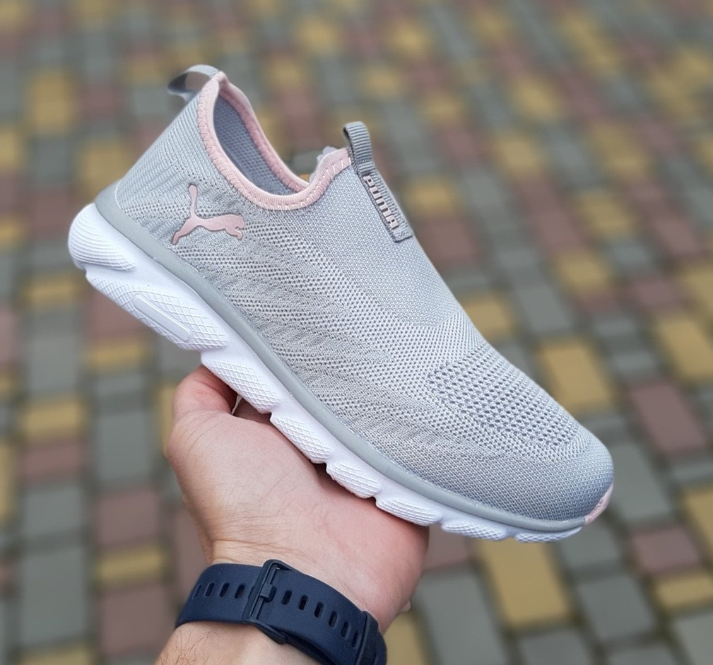 Жіночі кросівки Puma літні тапки в сітку весна-літо легкі сірі. Живе фото, фото 1