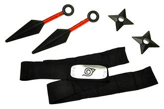 Набір дитячий Наруто Ніндзя Узумакі аніме Naruto 5в1 (кунаї, сюрікені, пов'язка) 3W