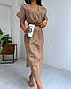 Свободное платье под пояс котторс коротким рукавом длиной миди с вырезом на юбке (р. S- L) 84PL4024