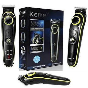 Акумуляторна машинка для стрижки волосся і бороди Kemei KM-691 бездротова триммер