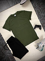 Мужской комплект футболка + шорты хаки с черным