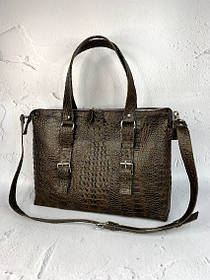 Сумка "Монако" натуральна шкіра, коричнева під крокодила