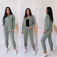 Жіночий брючний прогулянковий костюм Oversize мікровельвет рубашка и штаны, фото 6