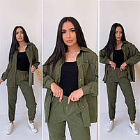 Жіночий брючний прогулянковий костюм Oversize мікровельвет рубашка и штаны, фото 3