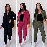 Жіночий брючний прогулянковий костюм Oversize мікровельвет рубашка и штаны, фото 4