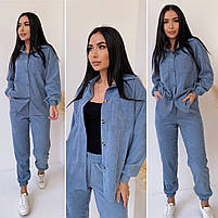 Жіночий брючний прогулянковий костюм Oversize мікровельвет рубашка и штаны, фото 3