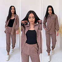Жіночий брючний прогулянковий костюм Oversize мікровельвет рубашка и штаны, фото 8