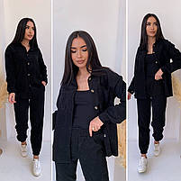 Жіночий брючний прогулянковий костюм Oversize мікровельвет рубашка и штаны, фото 9