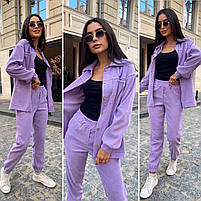 Жіночий брючний прогулянковий костюм Oversize мікровельвет рубашка и штаны, фото 10