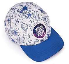 Модна дитяча кепка для хлопчика принтом космосу, планет, космонавтів Біла із синім