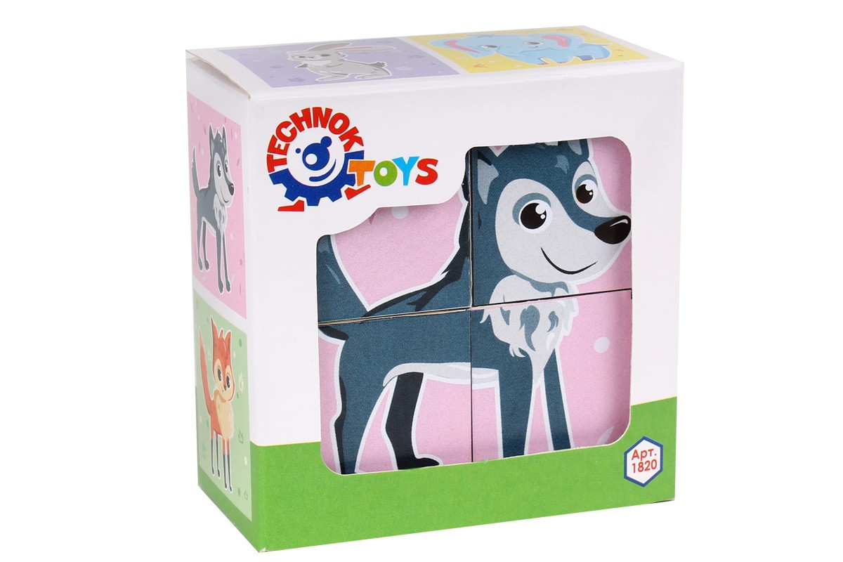 Кубики Дикі тварини ТехноК арт. 1820 дитяча іграшка картинки розвиваючі для дітей 4 кубики, фото 1