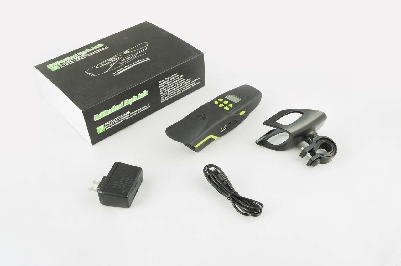 Аудіосистема велосипедна на кермо (вологостійка, ліхтарик, рація, МР3/USB/SD/Bluetooth/FM-радіо) (mod:AV126-G) NEO