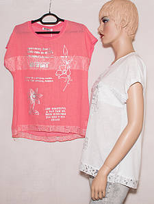 Жіночі футболки з мережовом L,XL,XXL корал, Виберіть розмір