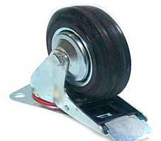 Колесо для тачок та платформ (лита гума) (у зборі з кріпленням та гальмами) (160mm) ELIT