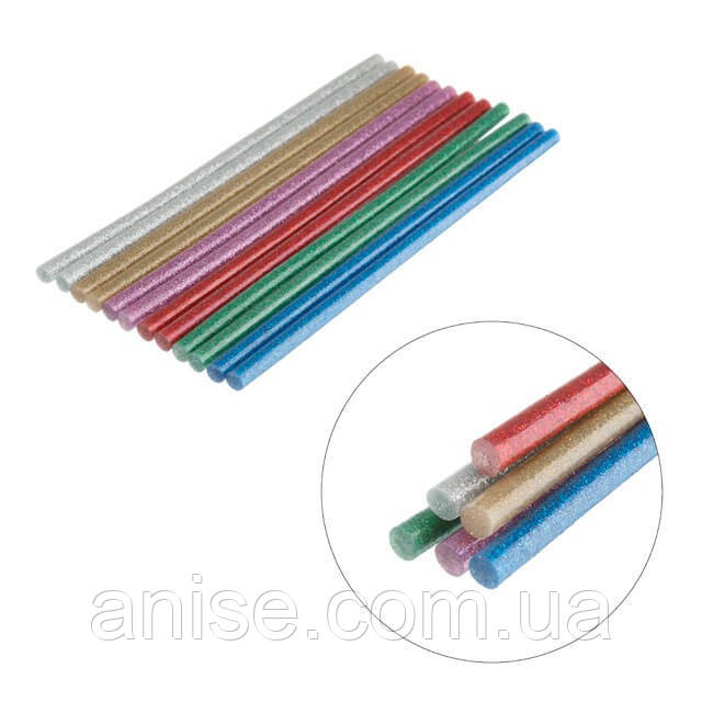 Комплект кольорових перламутрових клейових стрижнів 7,4 мм * 200 мм, 12 шт - фото 1 - id-p1612633913