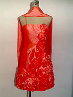 Плаття жіноче літнє ошатне на бретелях із шарфом коралове яскраве стильне модне