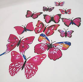 Декоративні метелики на магніті і липучці 12шт рожеві