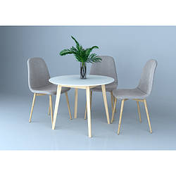 Білий круглий кухонний стіл Intarsio Amadeo I 100 см із дерев'яними ніжками в скандинавському стилі
