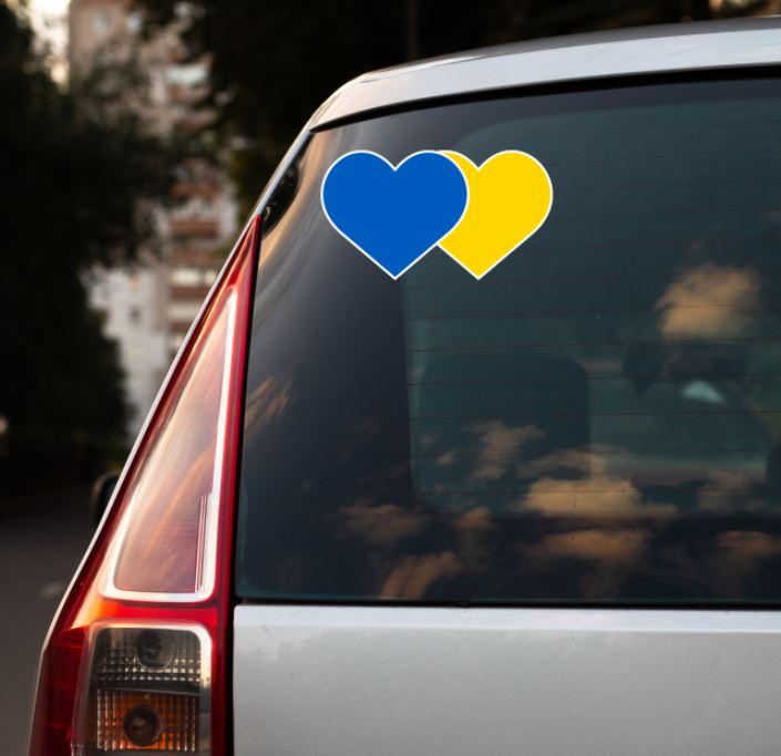 Патріотична наклейка на машину "Жовто-блакитні два серця" (ЖБ) 25х14 см ...