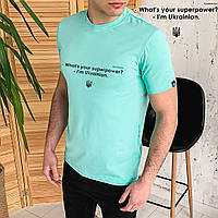 Мужская однотонная базовая футболка с принтом "What's your superpower" S M L XL 2XL 3XL(46-56) МЕНТОЛ