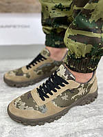 Военные тактические кроссовки пиксель хаки Обувь Материал натуральная кожа + армейская саржа Подошва каучук