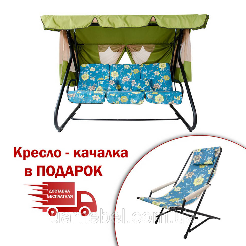 Качелі "Вілла" (Бязь, Квітки бірюза) 2140066, фото 1